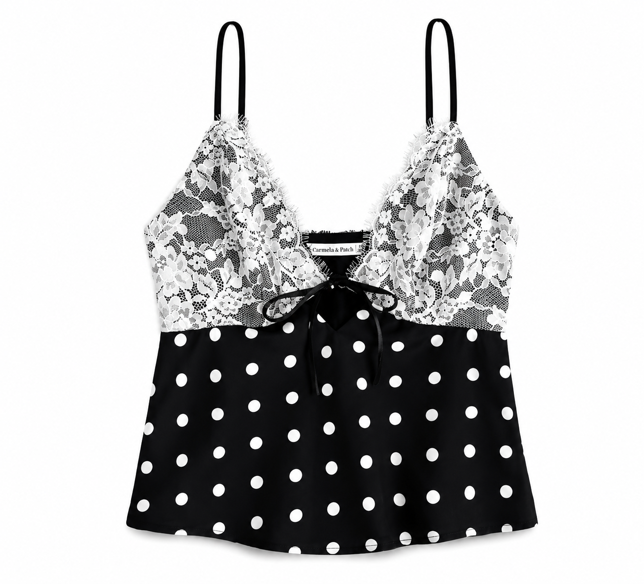 Polka Dot Lace Cami Top – Black & White