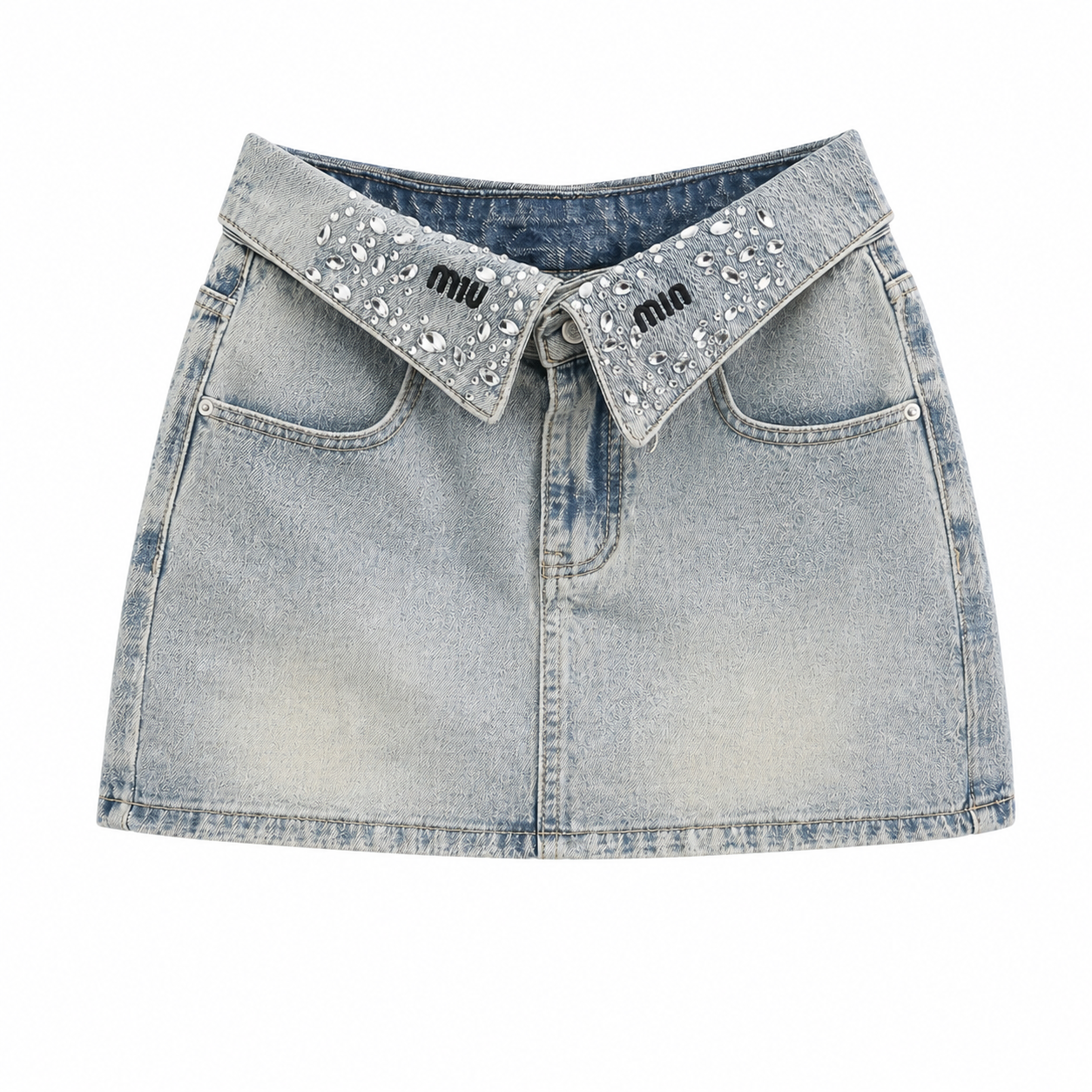 Rhinestone Collar Denim Mini Skirt