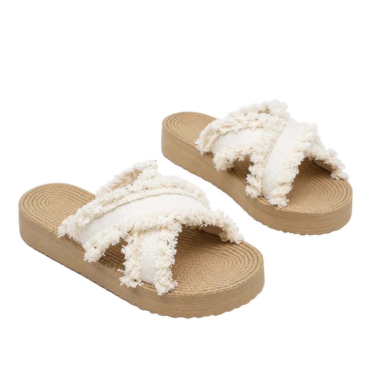 Cozy Fringe Platform Slides – Casual Boho Summer Sandals