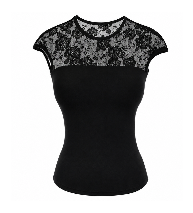 Midnight Lace Top – Elegant Sheer Floral Black Top
