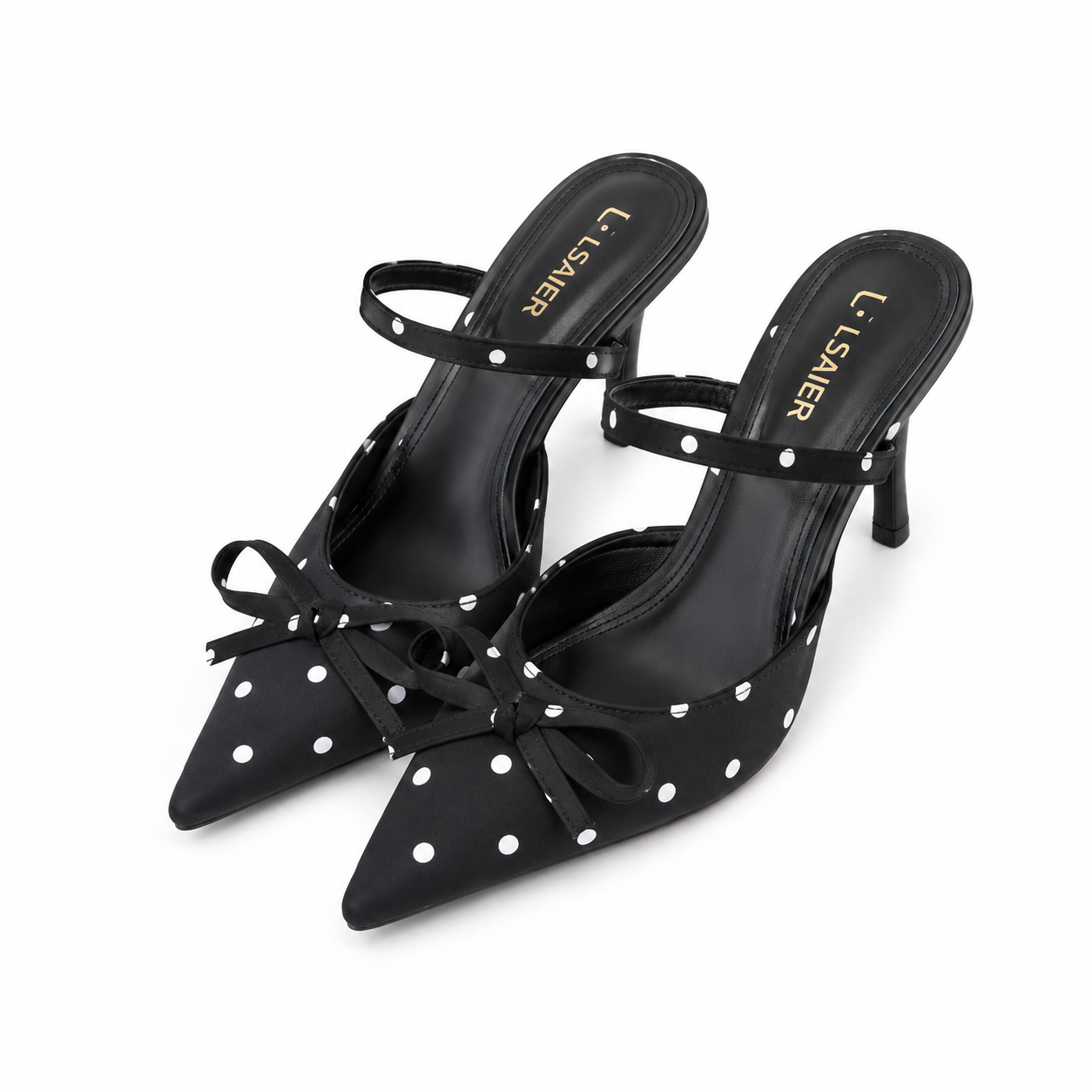 Midnight Polka Dot Heels – Elegant Bow Pointed Toe Sandals