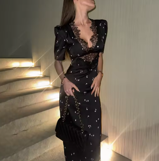 Elegant Black Lace Maxi Dress