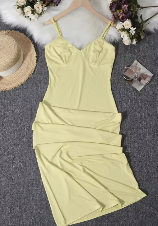 Lemon Glow Satin Maxi Dress