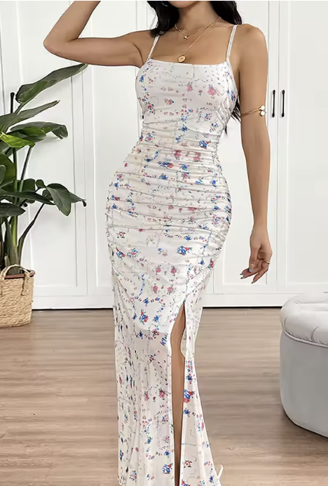 Elara Floral Ruched Maxi Dress