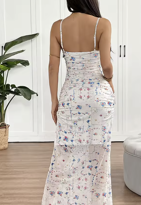 Elara Floral Ruched Maxi Dress