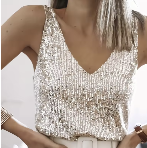 Aurélie Champagne Sequin Top