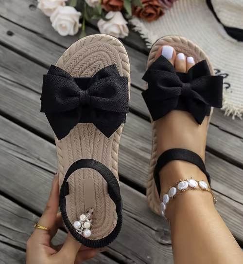 Sweet Bow Comfort Sandals – White Bow Casual Flat Sandals