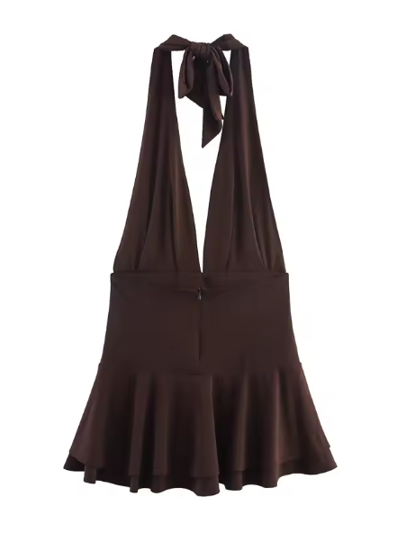 Midnight Allure Dress – Elegant Deep V Mini Dress