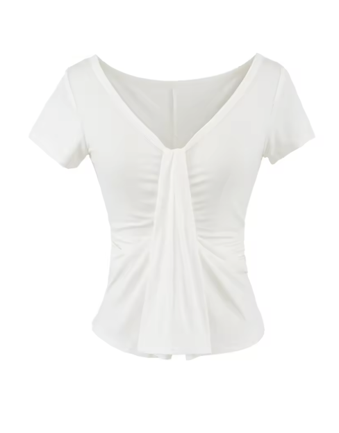 Ivory Grace Top – Elegant White Ruched Feminine Blouse