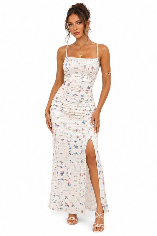 Elara Floral Ruched Maxi Dress