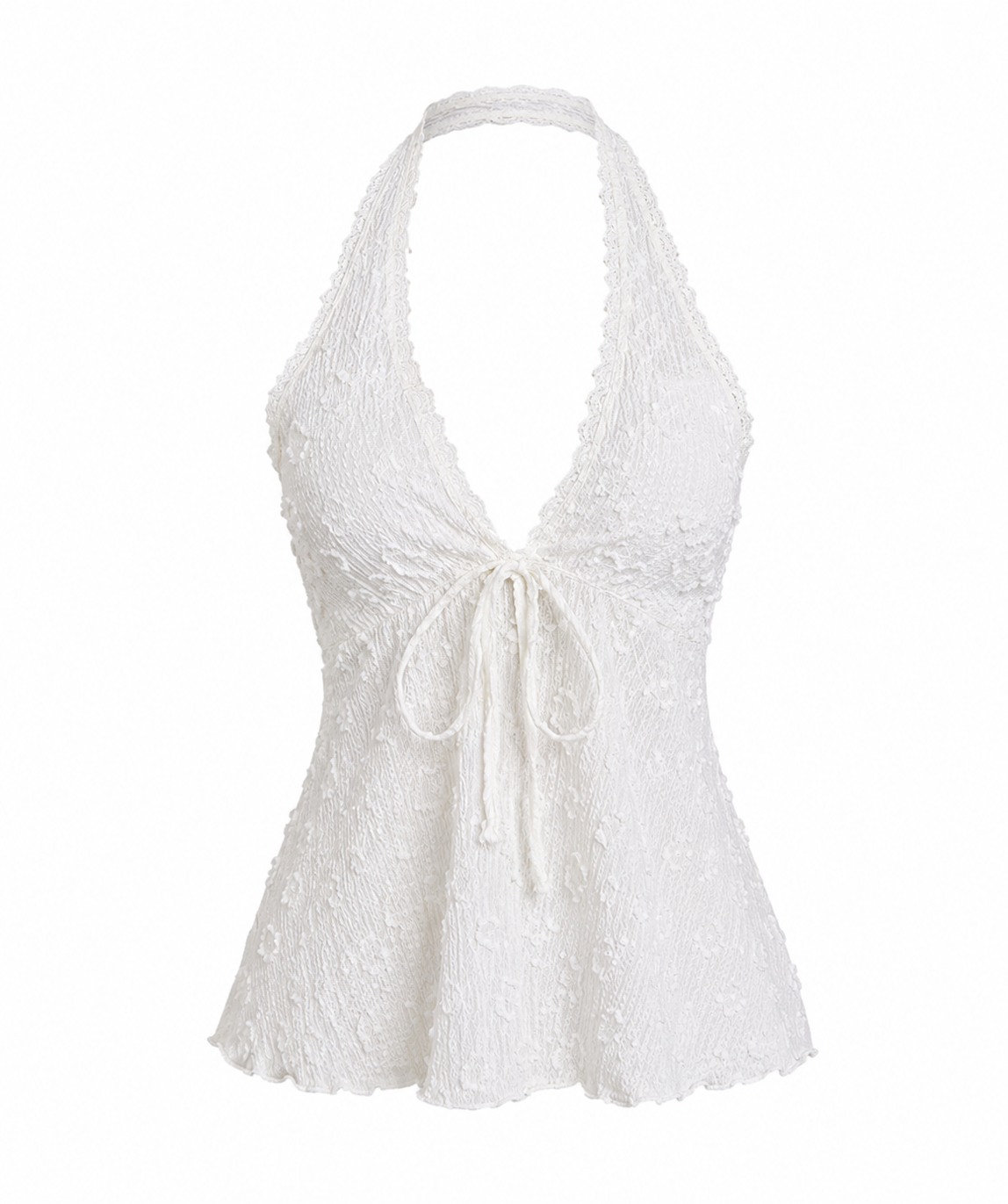 Lace Halter Tie Front Top – White