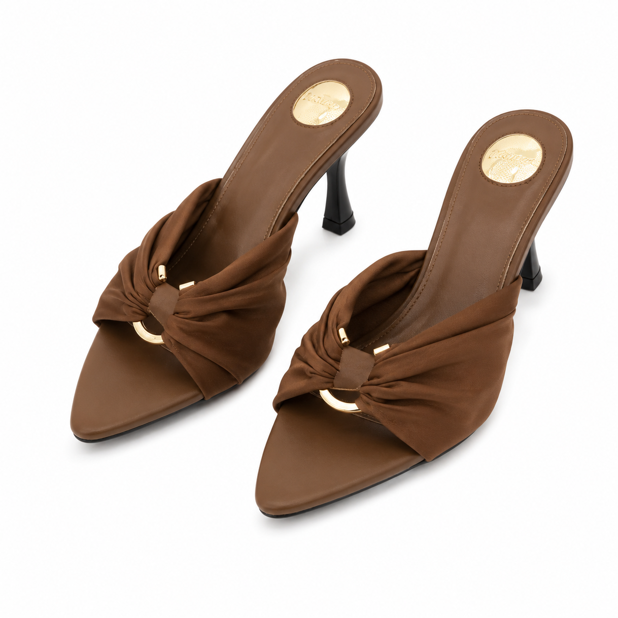 Mocha Luxe Heels – Elegant Brown Twist Strap Mule Sandals