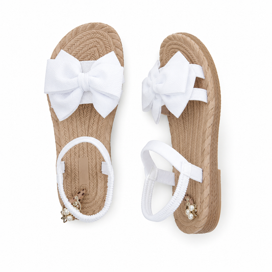 Sweet Bow Comfort Sandals – White Bow Casual Flat Sandals