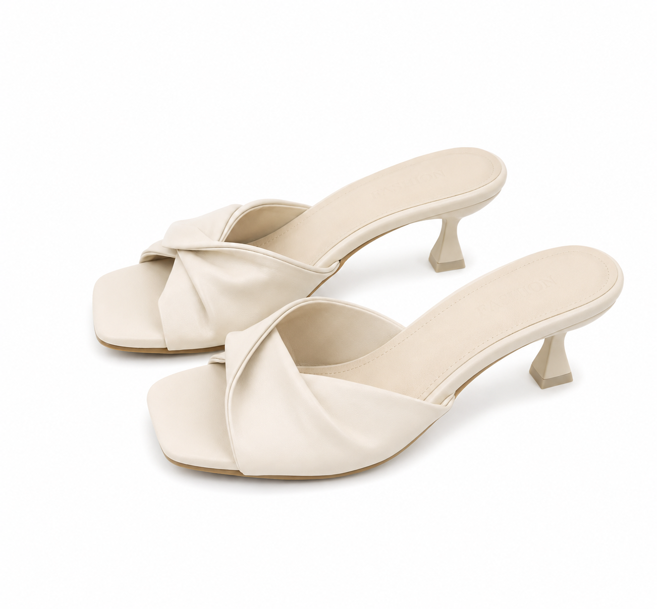 Ivory Grace Mule Heels – Minimal Elegant Twist Sandals