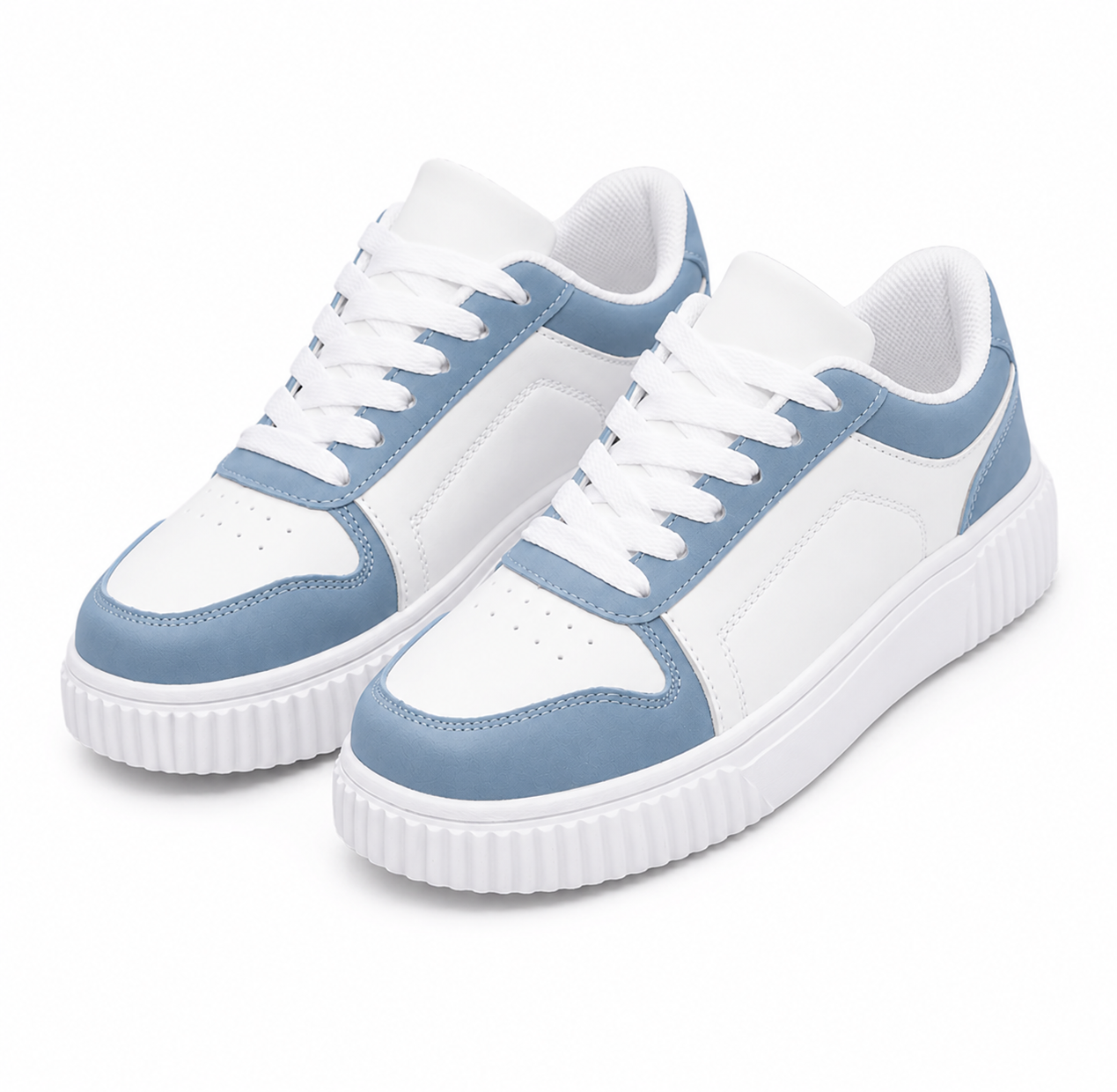 Skyline Platform Sneakers – White & Blue Casual Chunky Shoes