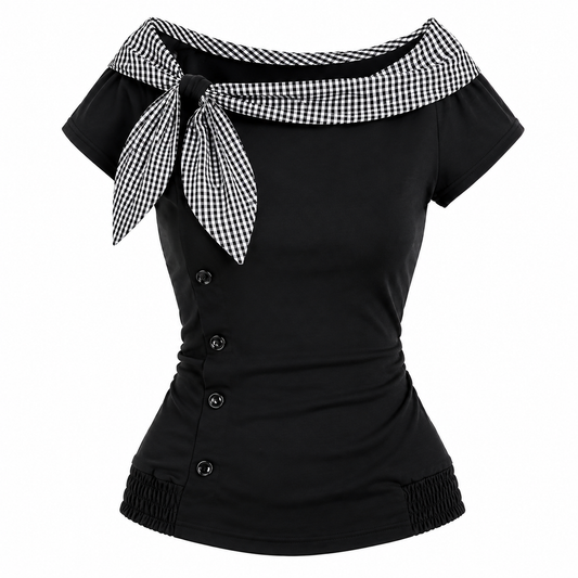 Paris Muse Top – Elegant Black Bow Detail Blouse