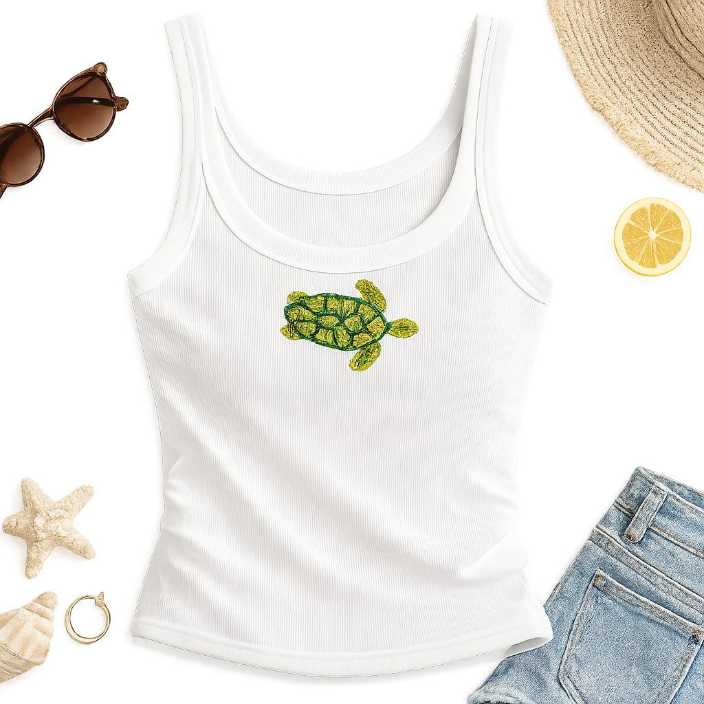 Turtle Charm Ribbed Tank Top