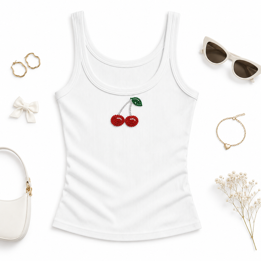 Cherry Charm Ribbed Tank Top
