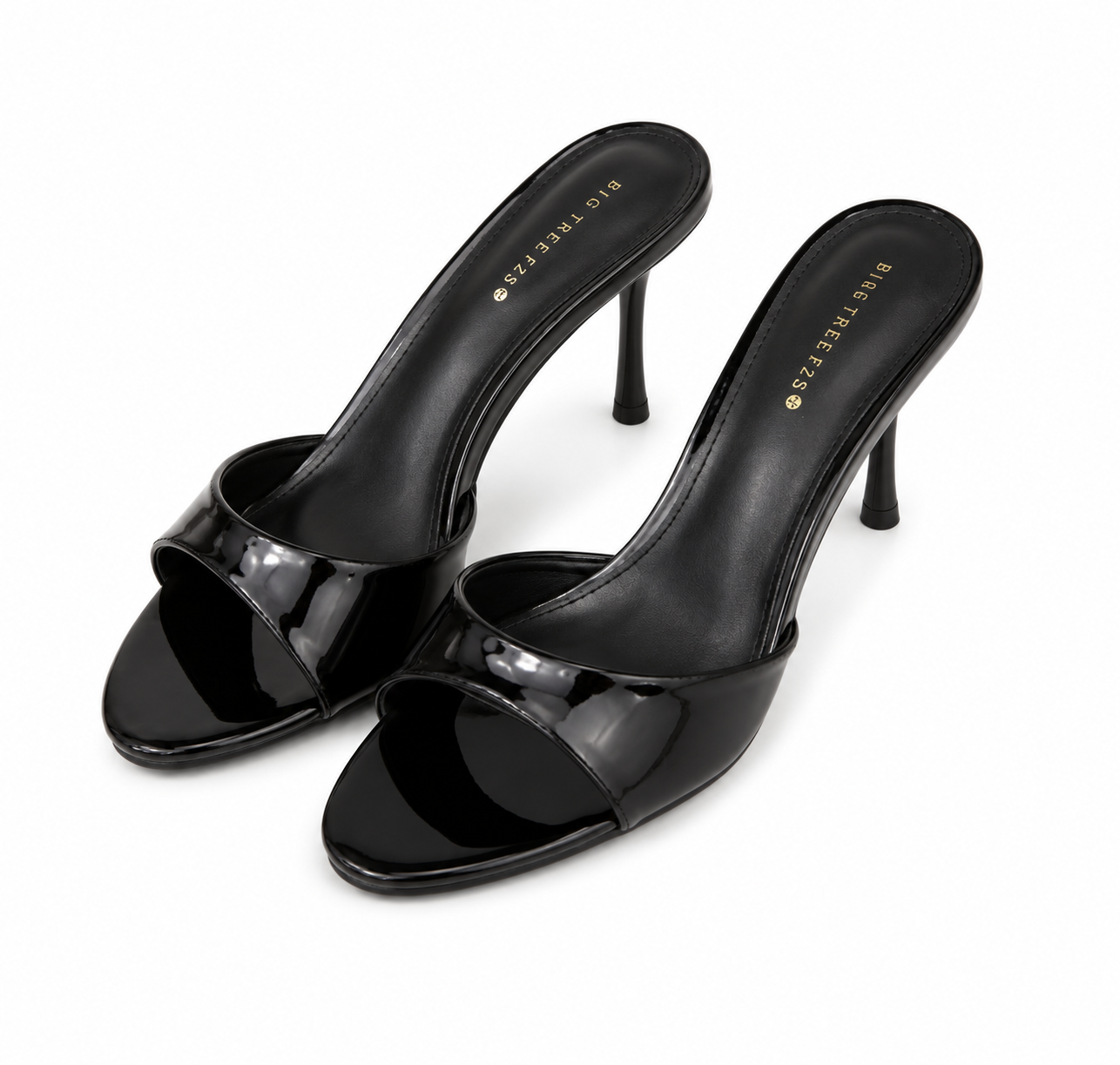 Midnight Gloss Heels – Elegant Black Patent Mule Sandals