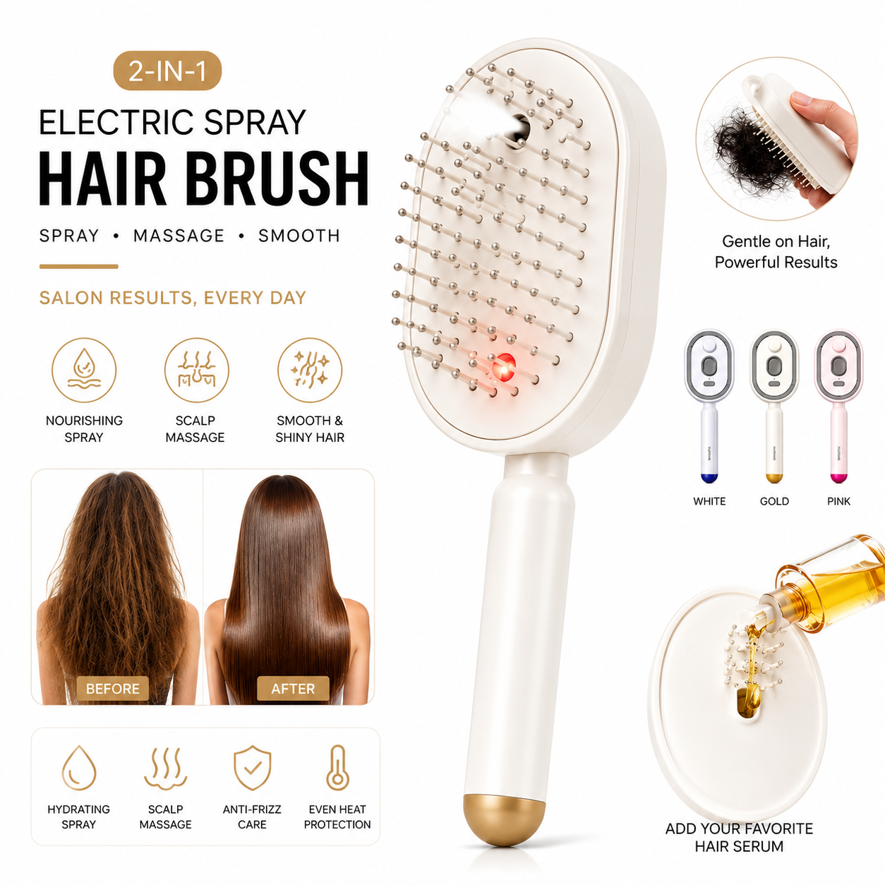 2-in-1 Electric Steam Hair Brush – Scalp Massager & Hair Straightening Comb